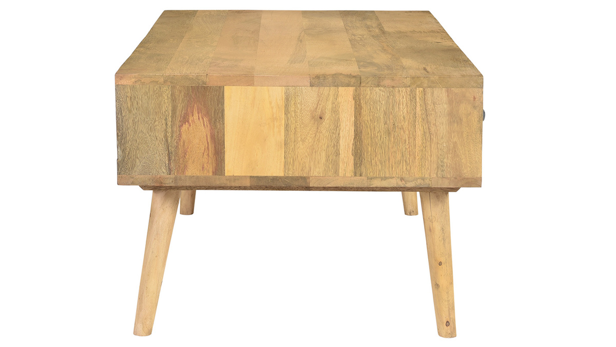 Mesa de centro de madera maciza de mango y cajones antracita y dorado 100cm WALTER