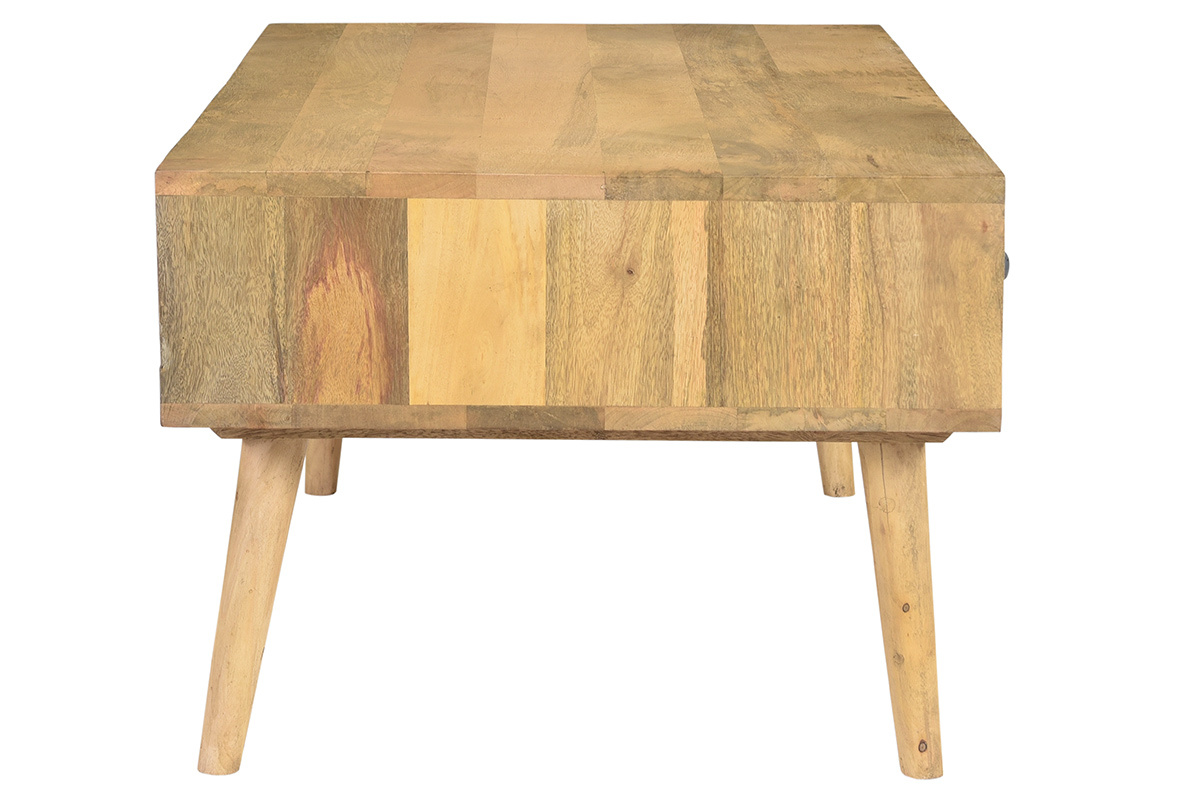Mesa de centro de madera maciza de mango y cajones antracita y dorado 100cm WALTER