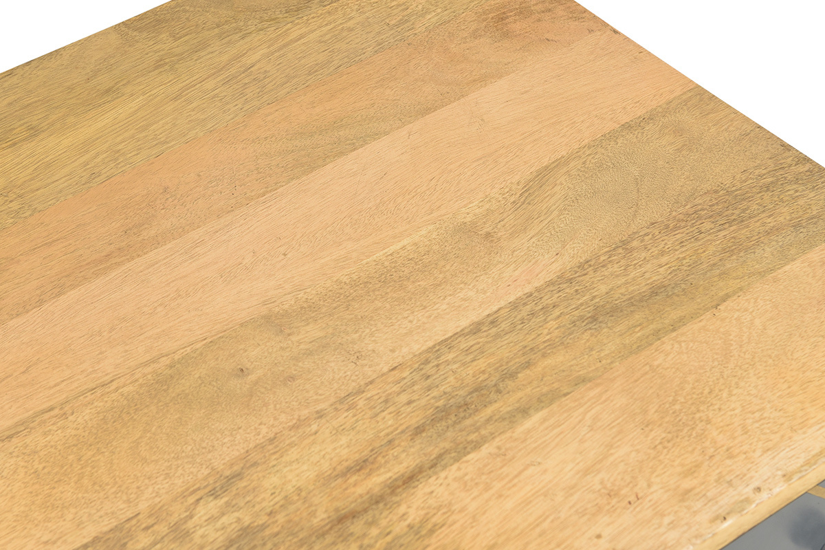 Mesa de centro de madera maciza de mango y cajones antracita y dorado 100cm WALTER