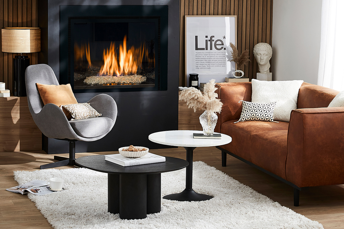 Mesa de centro de mármol y metal negro 60 cm COPEN