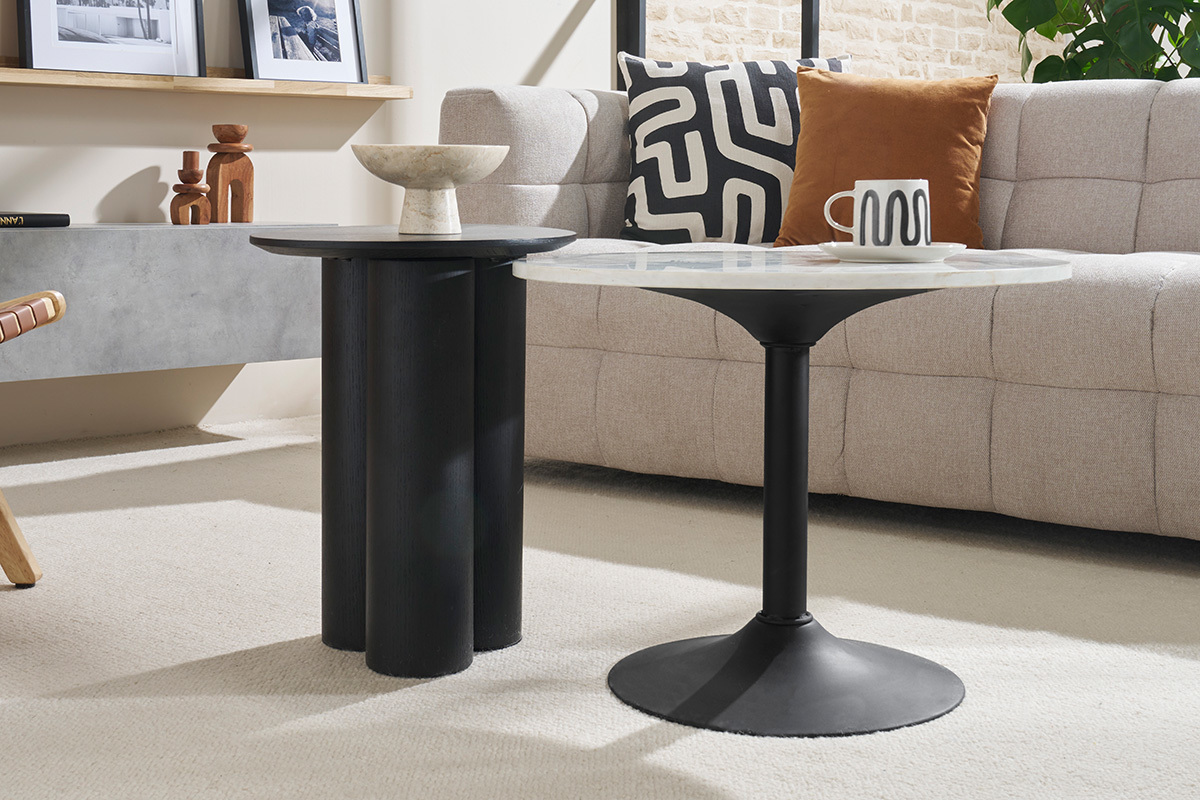 Mesa de centro de mármol y metal negro 60 cm COPEN