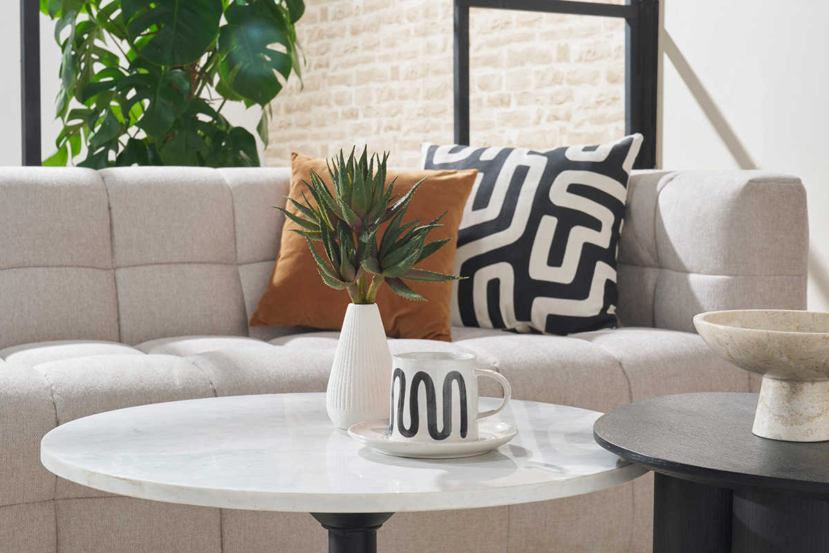 Mesa de centro de mármol y metal negro 60 cm COPEN