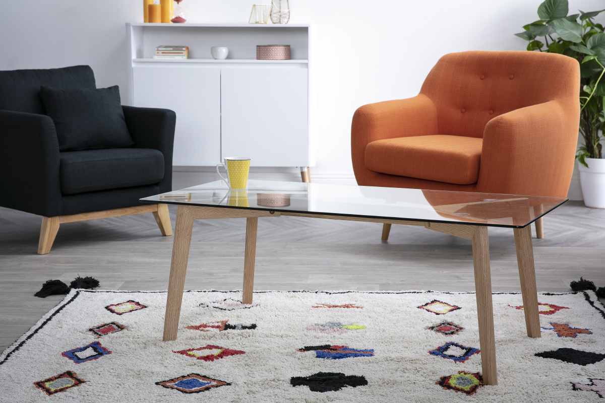 Mesa de centro diseo contemporneo cristal y roble DAVOS