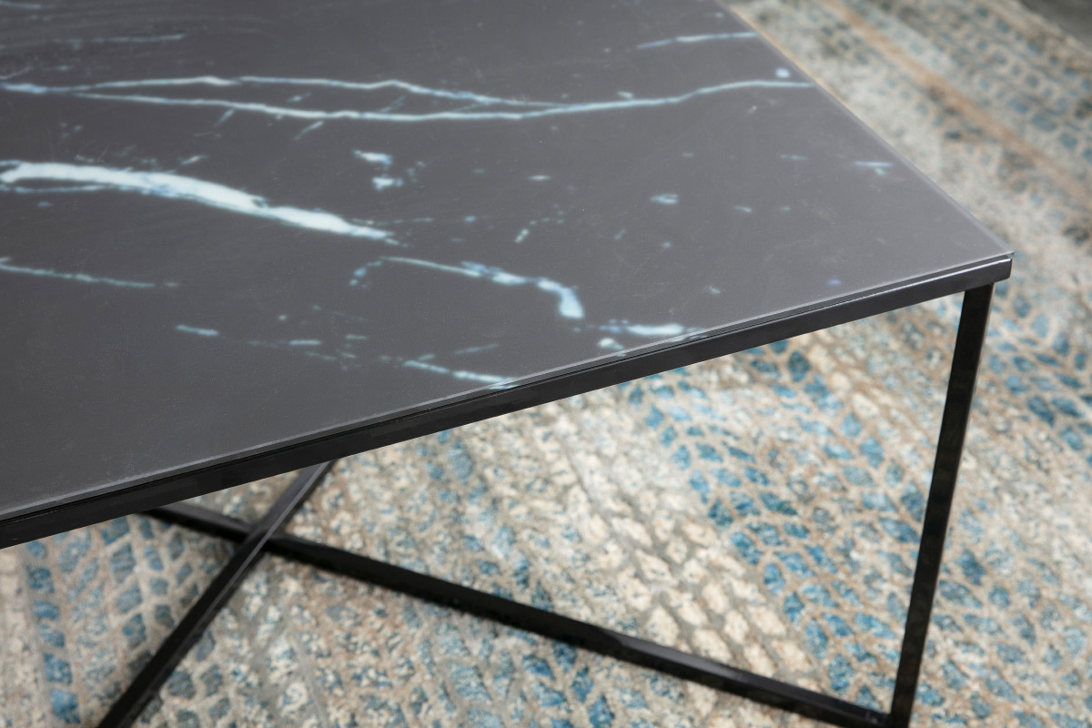 Mesa de centro efecto mrmol negro patas metal ALCINO