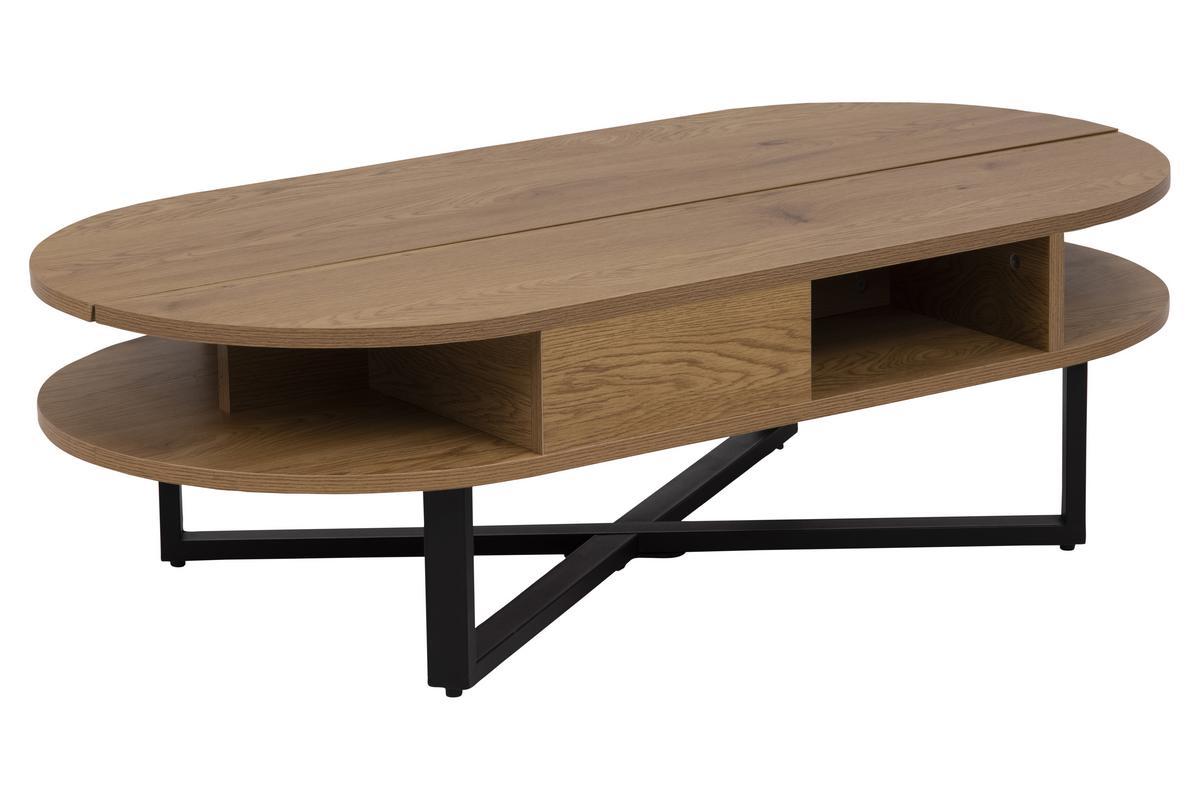 Mesa de centro elevable acabado roble y metal negro TEMPO