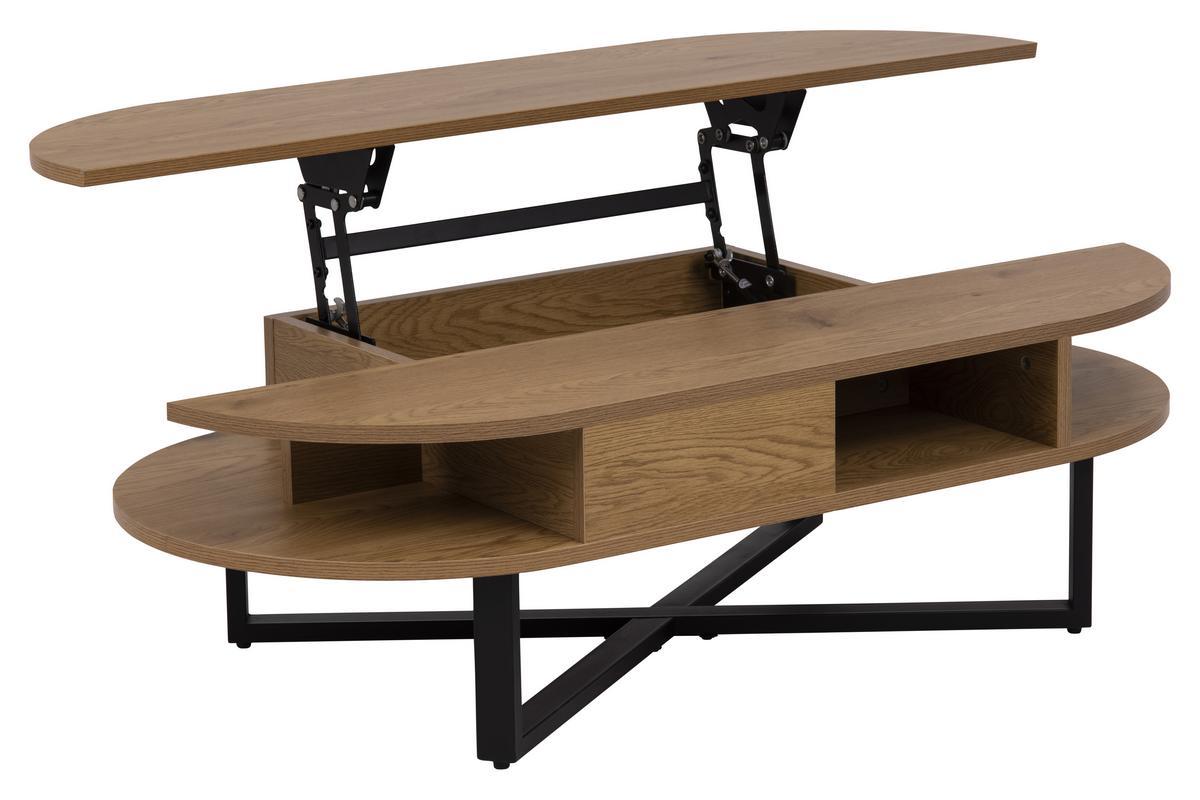Mesa de centro elevable acabado roble y metal negro TEMPO