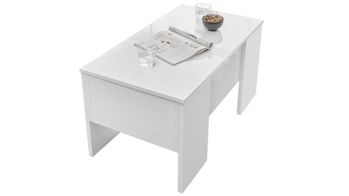 Mesa de centro elevable blanco lacado brillante L92 cm COMO