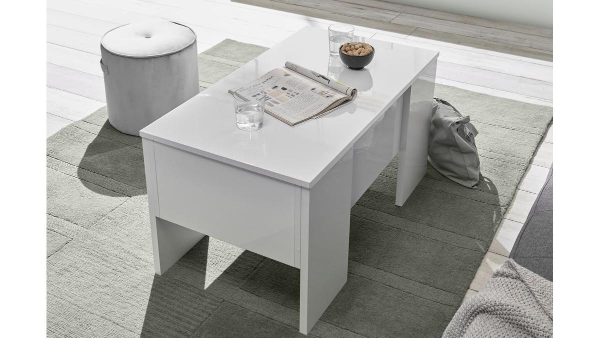 Mesa de centro elevable blanco lacado brillante L92 cm COMO