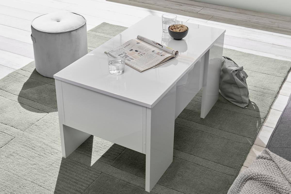 Mesa de centro elevable blanco lacado brillante L92 cm COMO