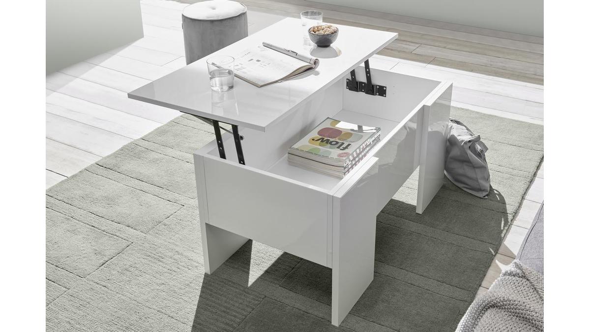 Mesa de centro elevable blanco lacado brillante L92 cm COMO