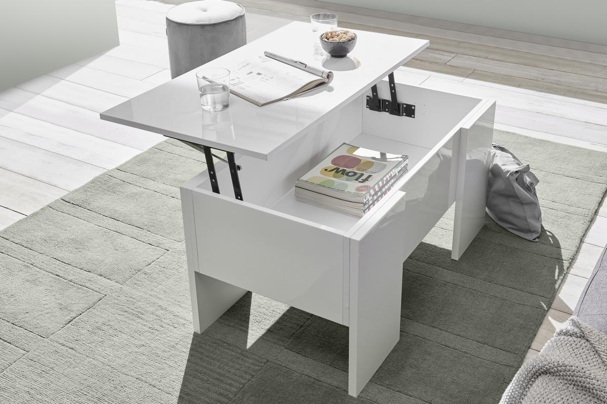 Mesa de centro elevable blanco lacado brillante L92 cm COMO