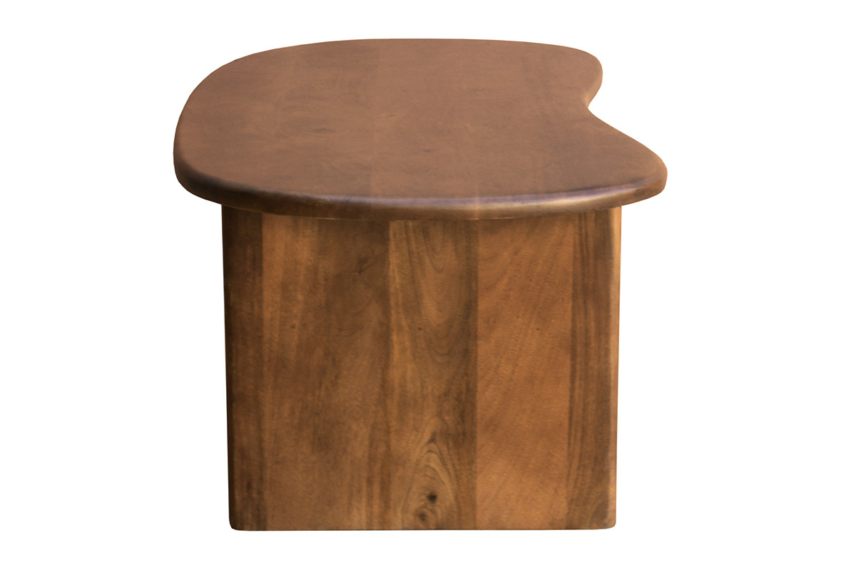 Mesa de centro elevable de dise�o en forma de alubia, de madera maciza de mango, vista de perfil