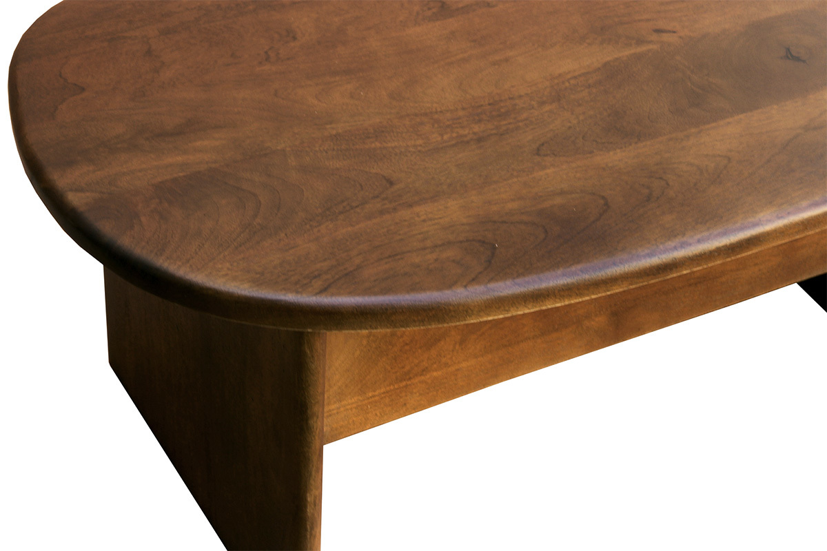 Mesa de centro elevable de dise�o en forma de alubia, en madera de mango maciza, vista desde arriba