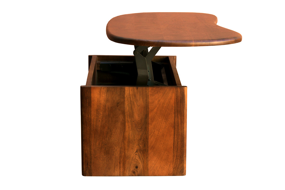 Mesa de centro elevable de dise�o en forma de jud�a con almacenaje en madera de mango maciza te�ida L95 cm KOKOA