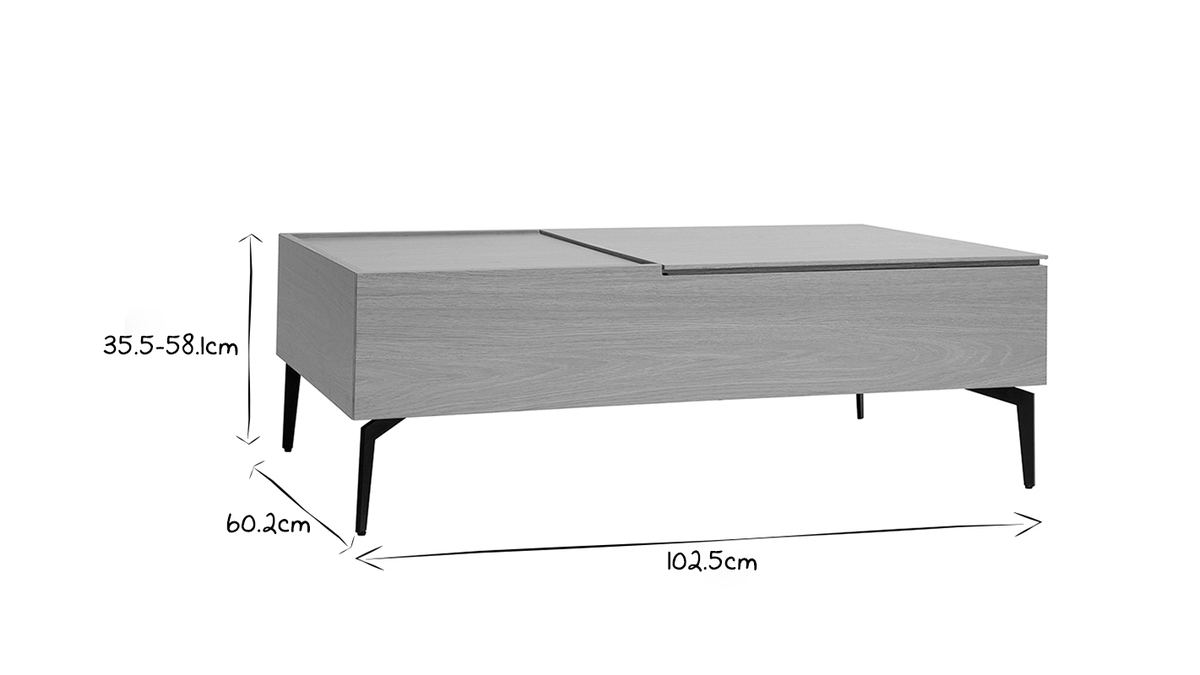 Mesa de centro elevable de madera clara y metal negro 102,5cm SEDA