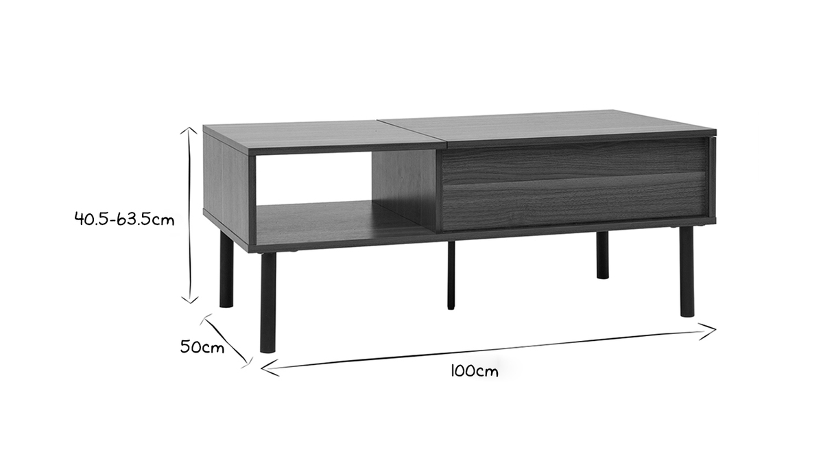 Mesa de centro elevable de madera oscura y metal 100cm KANE