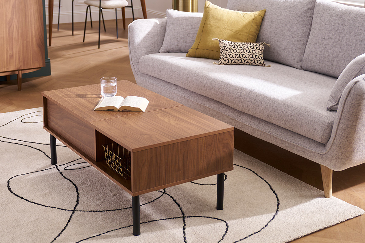 Mesa de centro elevable de madera oscura y metal 100cm KANE