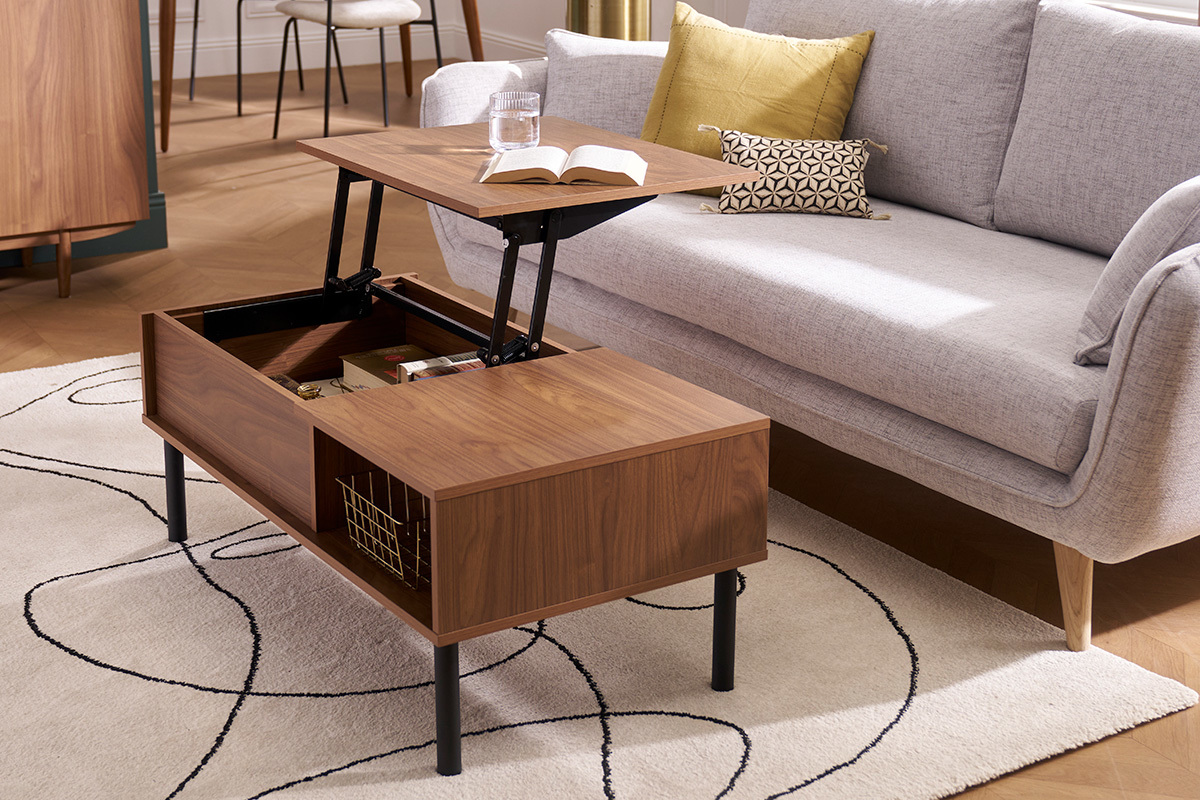 Mesa de centro elevable de madera oscura y metal 100cm KANE