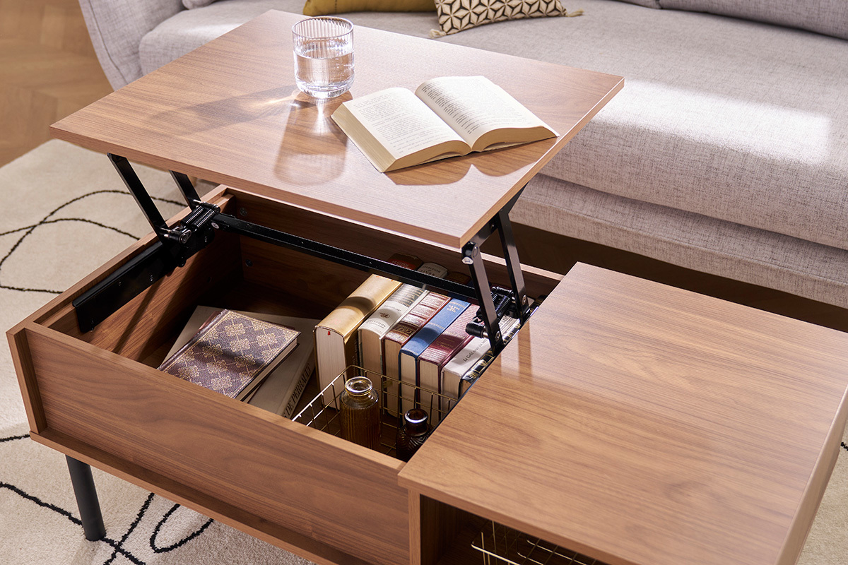 Mesa de centro elevable de madera oscura y metal 100cm KANE