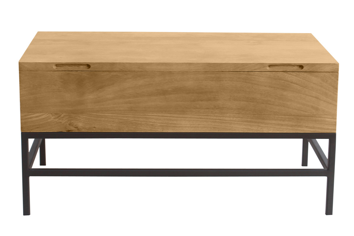 Mesa de centro elevable industrial de madera maciza de mango y metal negro L90 cm YPSTER