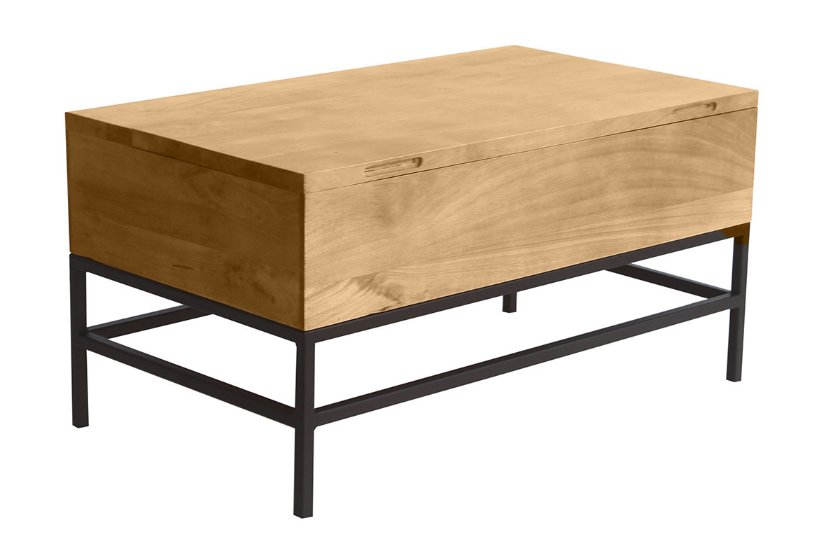Mesa de centro elevable industrial de madera maciza de mango y metal negro L90 cm YPSTER