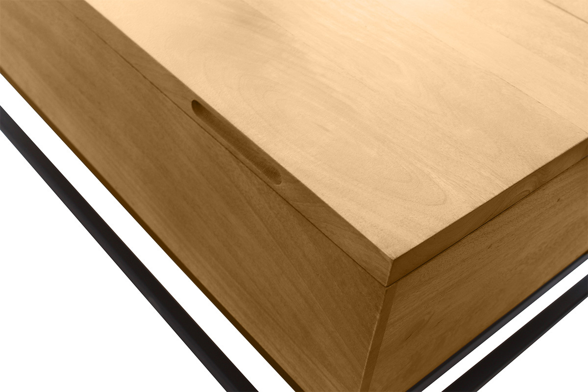 Mesa de centro elevable industrial de madera maciza de mango y metal negro L90 cm YPSTER