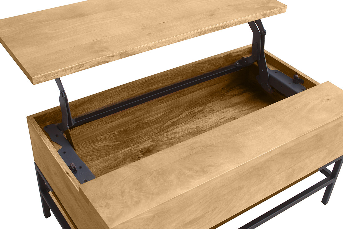 Mesa de centro elevable industrial de madera maciza de mango y metal negro L90 cm YPSTER