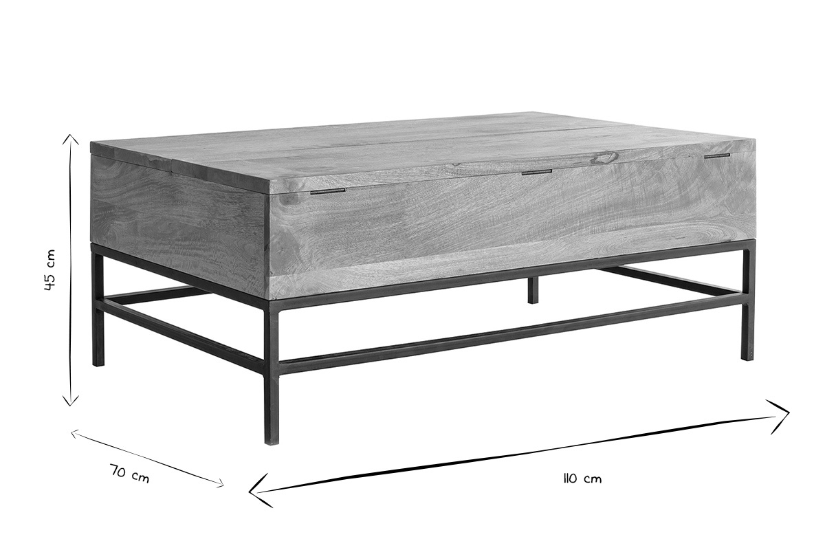 Mesa de centro elevable industrial mango y metal L110 cm YPSTER