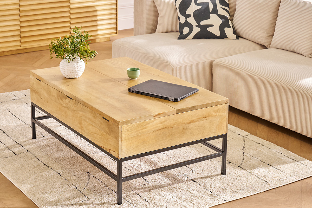 Mesa de centro elevable industrial mango y metal L110 cm YPSTER