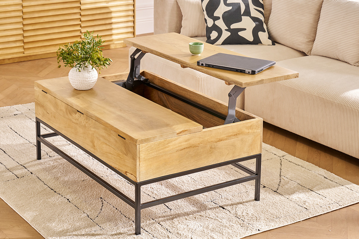 Mesa de centro elevable industrial mango y metal L110 cm YPSTER