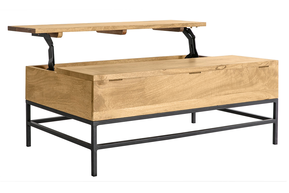 Mesa de centro elevable industrial mango y metal L110 cm YPSTER