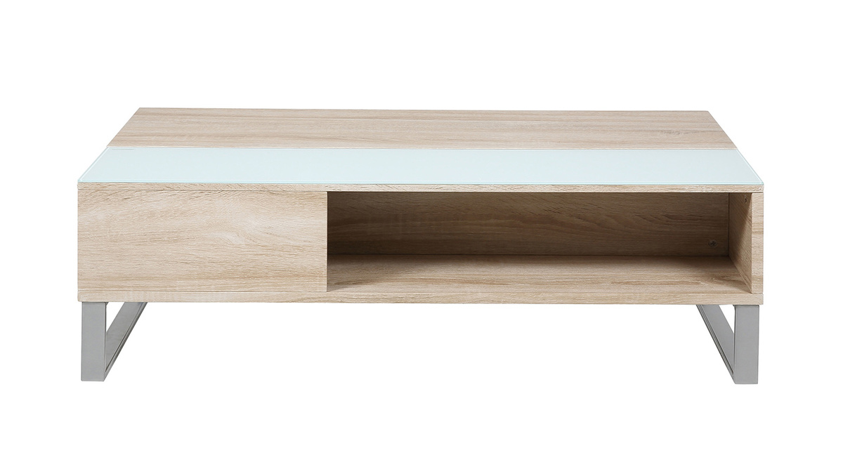 Mesa de centro elevable madera clara y cristal ahumado blanco WYNN