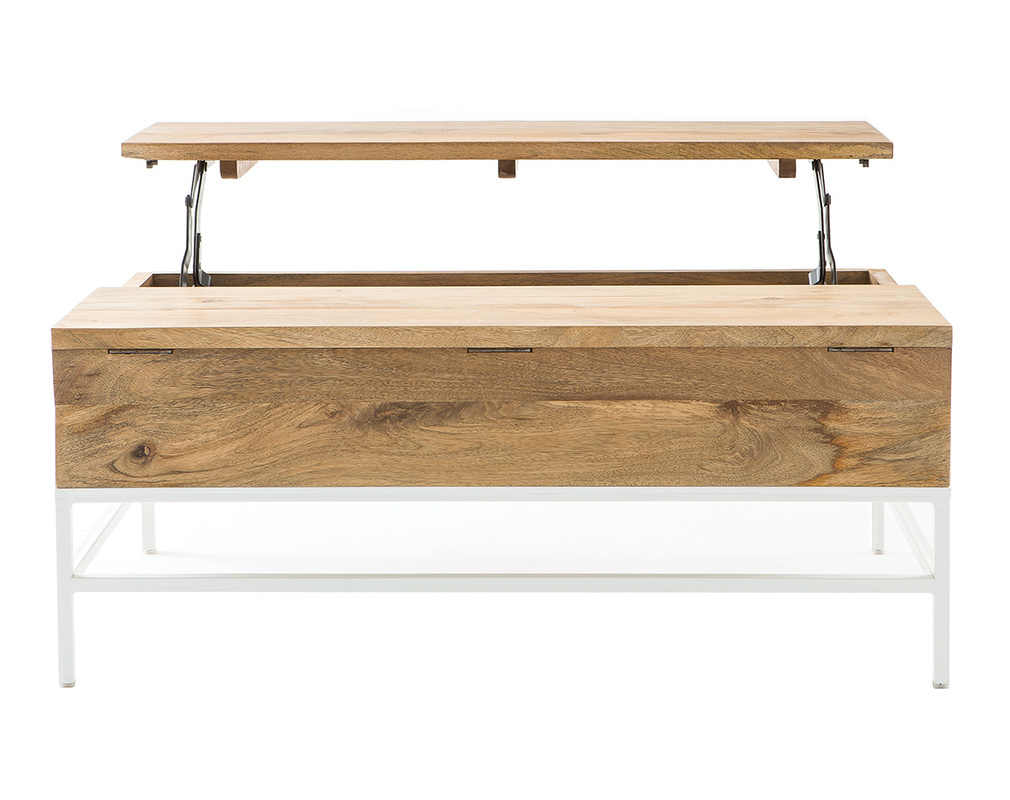 Mesa de centro elevable mango y metal blanco BOHO - Zoom Mesa de centro elevable mango y metal blanco BOHO