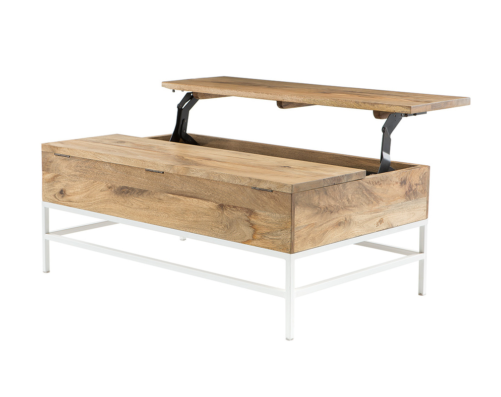 Mesa de centro elevable mango y metal blanco BOHO - Face Mesa de centro elevable mango y metal blanco BOHO