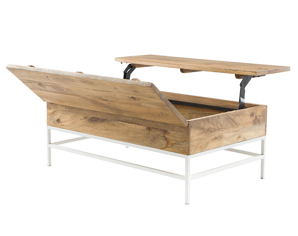 Mesa de centro elevable mango y metal blanco BOHO - Matiere Mesa de centro elevable mango y metal blanco BOHO