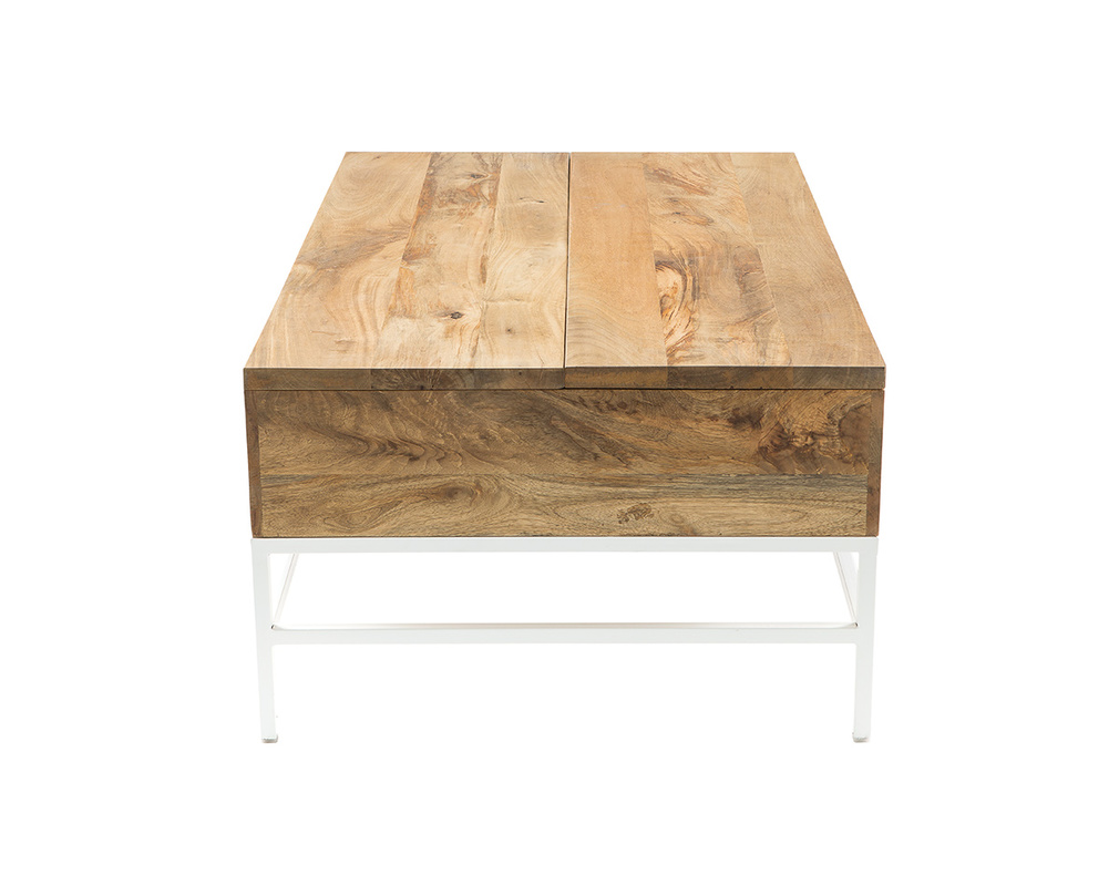 Mesa de centro elevable mango y metal blanco BOHO - Droite Mesa de centro elevable mango y metal blanco BOHO