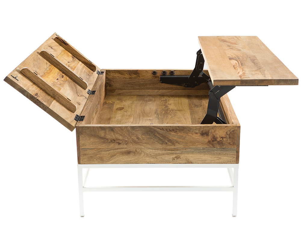 Mesa de centro elevable mango y metal blanco BOHO - Gauche Mesa de centro elevable mango y metal blanco BOHO