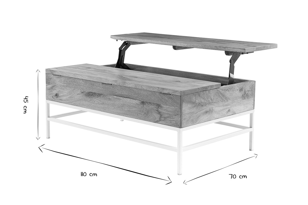 Mesa de centro elevable mango y metal blanco BOHO