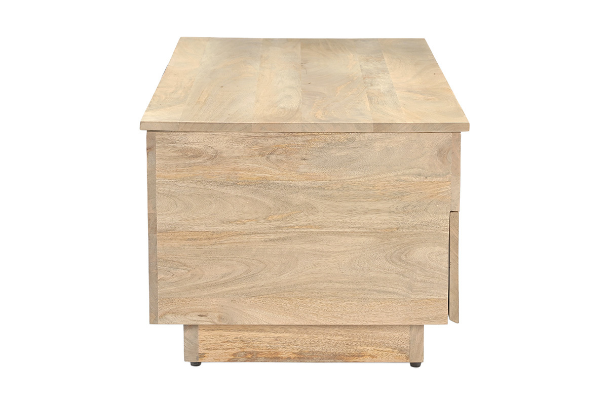 Mesa de centro elevable rectangular de madera maciza de mango clara, vista de perfil