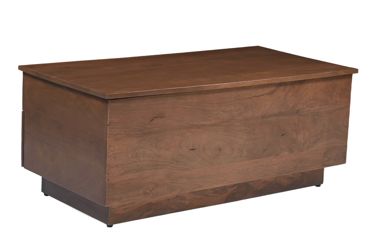 Mesa de centro elevable rectangular de mango macizo, vista trasera