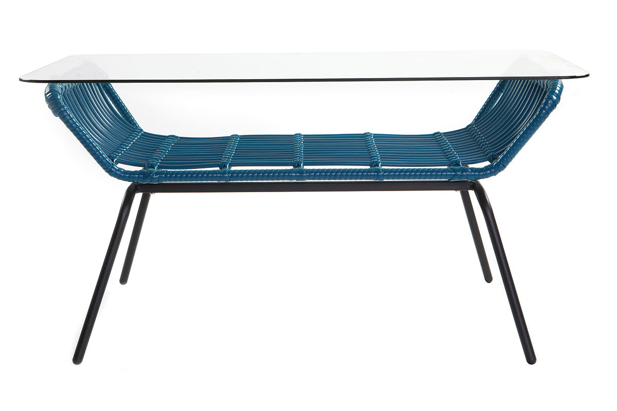 Mesa de centro en cristal y resina azul petrleo TANGO