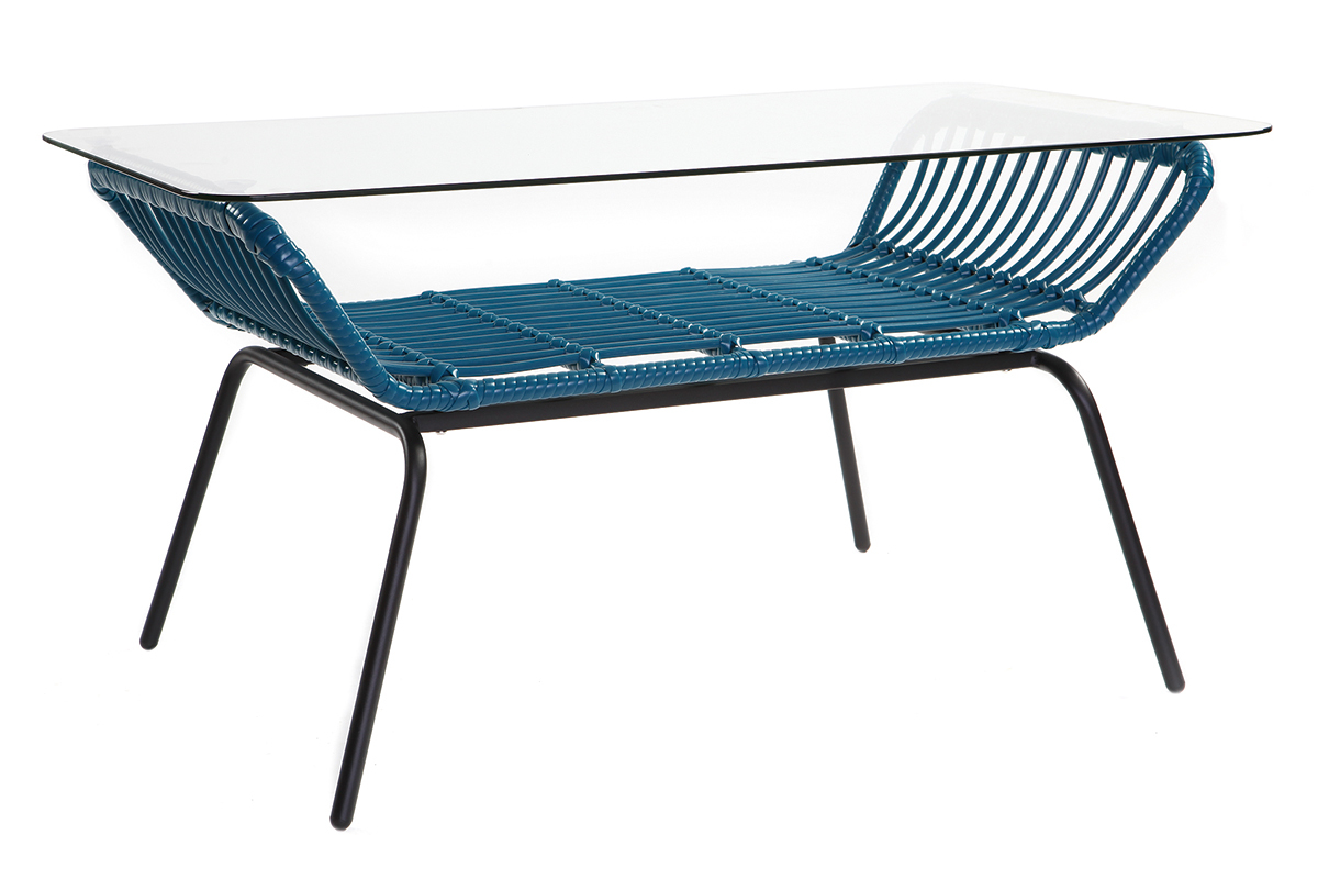 Mesa de centro en cristal y resina azul petrleo TANGO