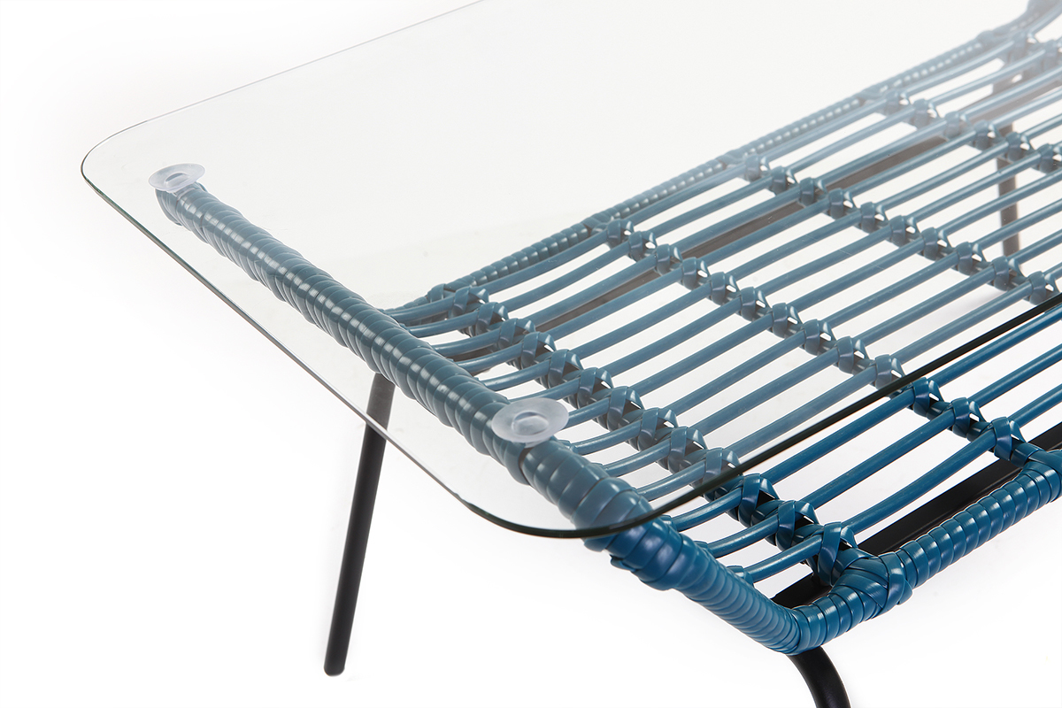 Mesa de centro en cristal y resina azul petrleo TANGO