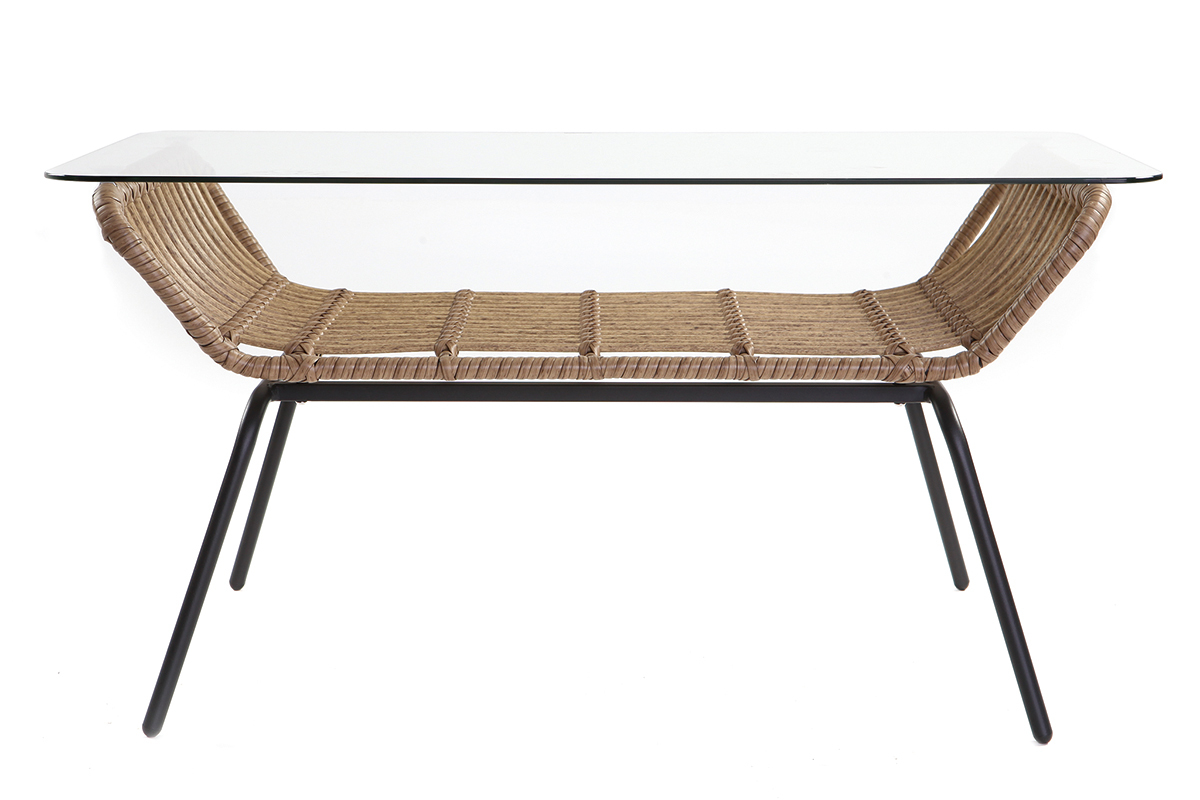 Mesa de centro en cristal y resina imitaci�n mimbre TANGO