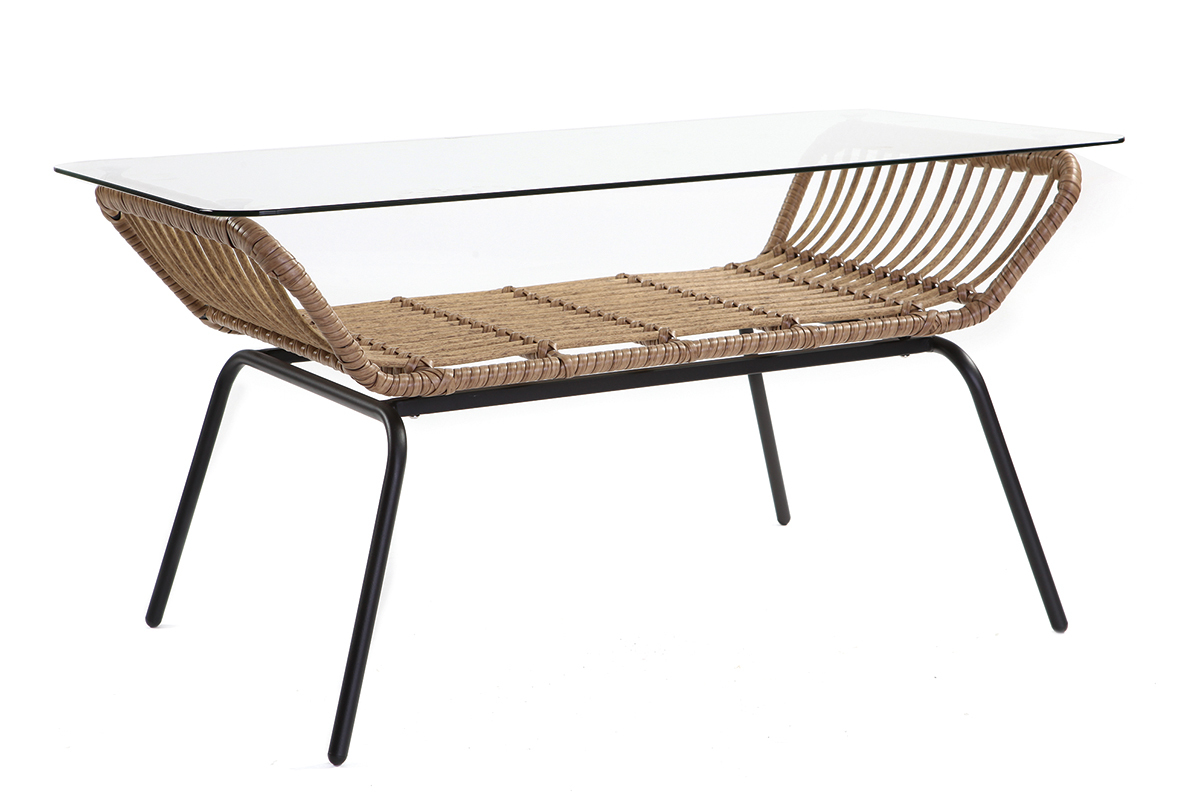 Mesa de centro en cristal y resina imitaci�n mimbre TANGO