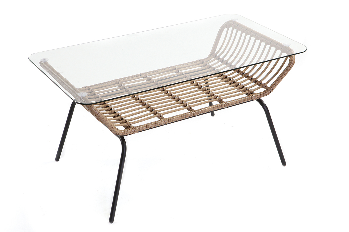 Mesa de centro en cristal y resina imitaci�n mimbre TANGO