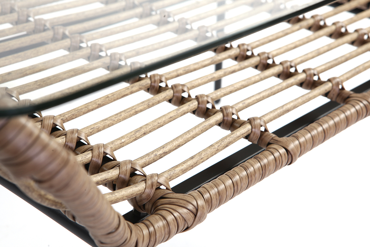 Mesa de centro en cristal y resina imitaci�n mimbre TANGO