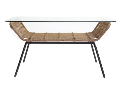 Mesa de centro en cristal y resina imitaci&oacute;n mimbre TANGO