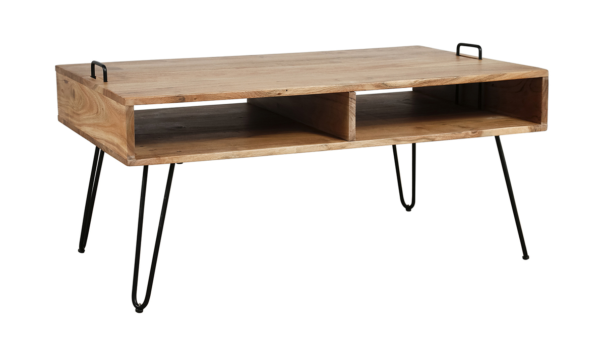 Mesa de centro en madera de acacia y metal negro ALVIN