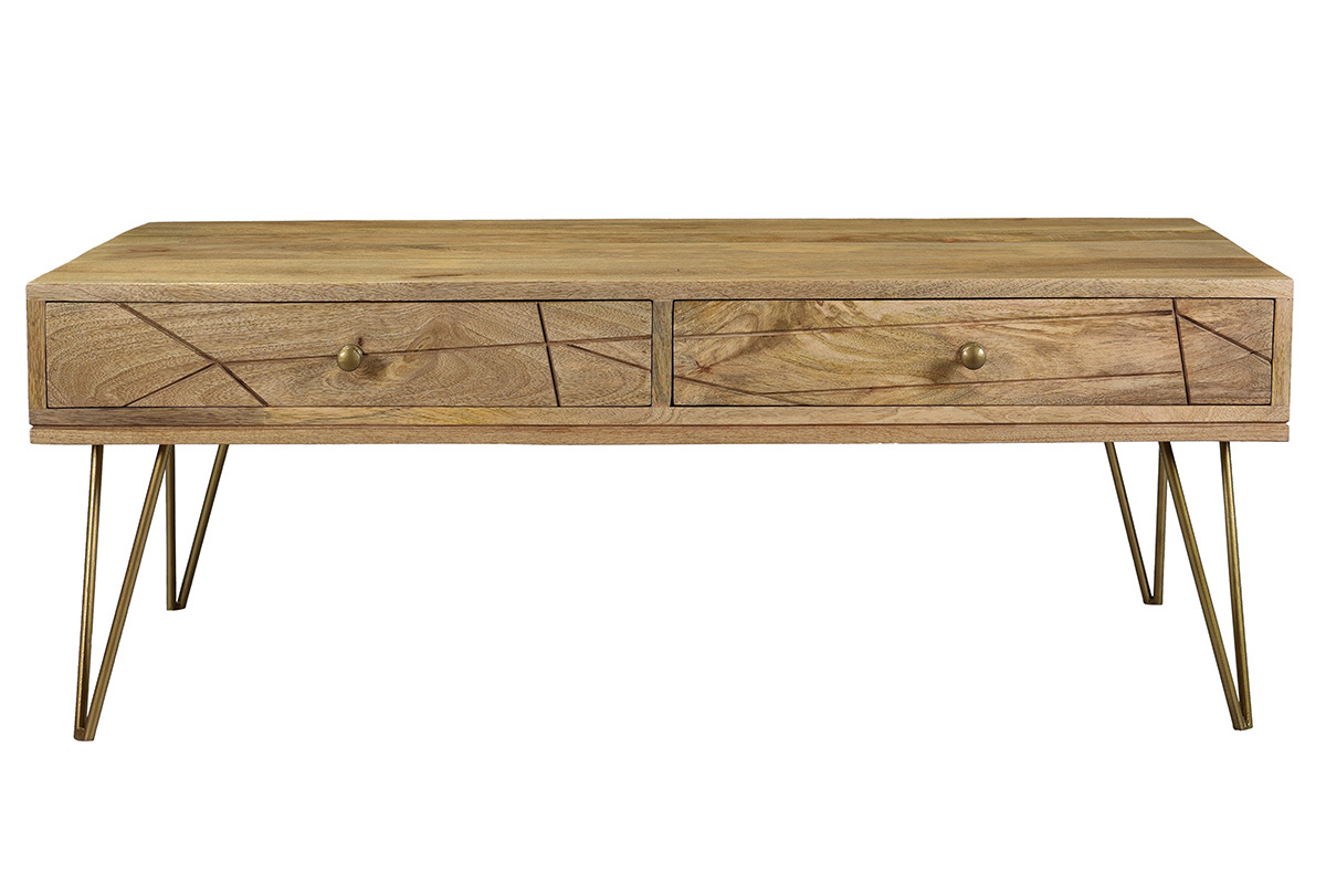 Mesa de centro en mango y metal dorado LINIUM